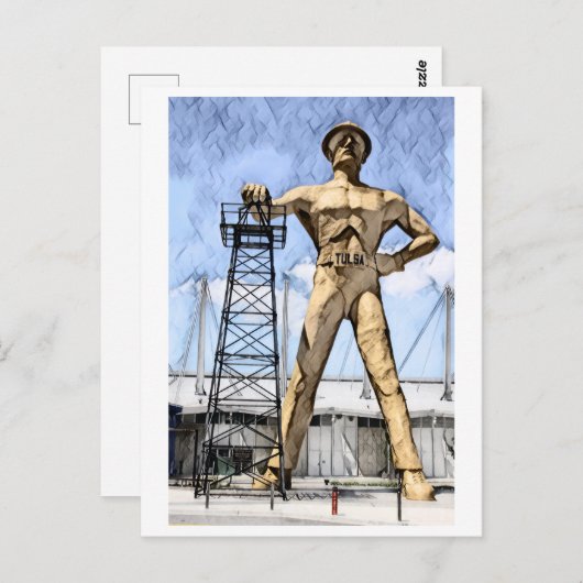 タルサのゴールデンドリラー像の水の色絵を描の ポストカード (正面/裏面)