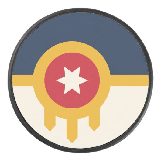 タルサ市旗と愛国的なホッケーパック アイスホッケーパック (正面)