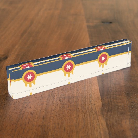 タルサ市旗を持つ愛国的な卓上の銘板 デスクネームプレート (側面)