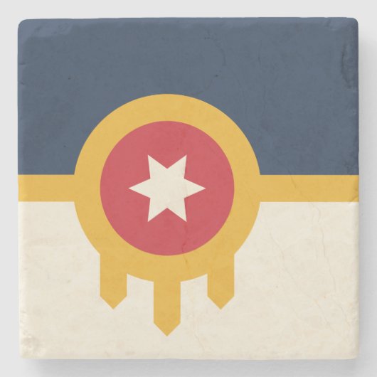タルサ市旗を持つ愛国的な石コースター ストーンコースター (正面)
