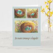 タルジェタ・デ・ニド・コン・フエボスazules pajaro Robin カード (黄色い花)