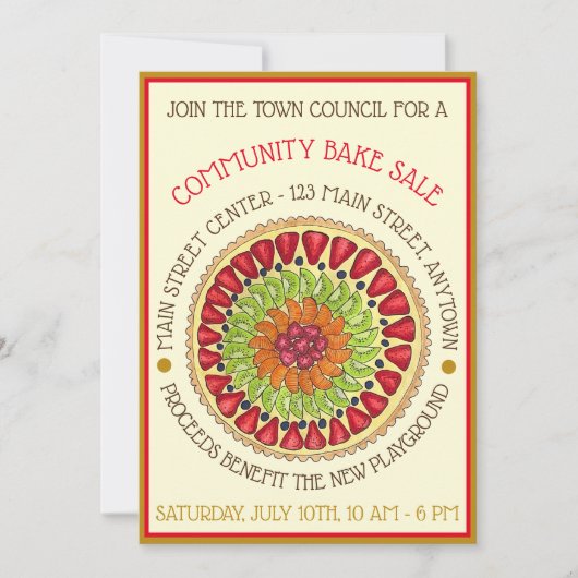 タルトオーフルーツタートパイフランスのペストリーベイクセール 招待状 (正面)