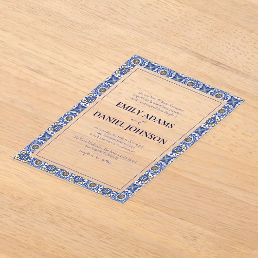 タルベラフィエスタメキシスペインのコの目的地の結婚式 アクリル招待状 (レイダウン)