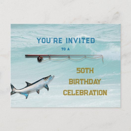 タルポン魚釣り大人の誕生日パーティーへの招待 ポストカード (正面)