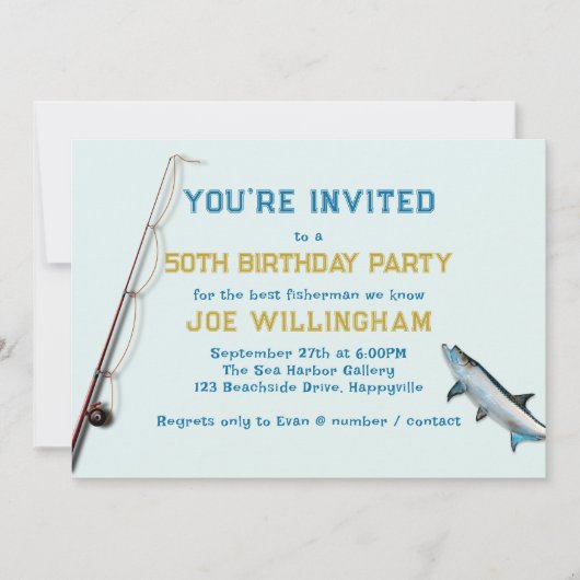 タルポン魚釣り誕生日成人男性パーティー 招待状 (正面)