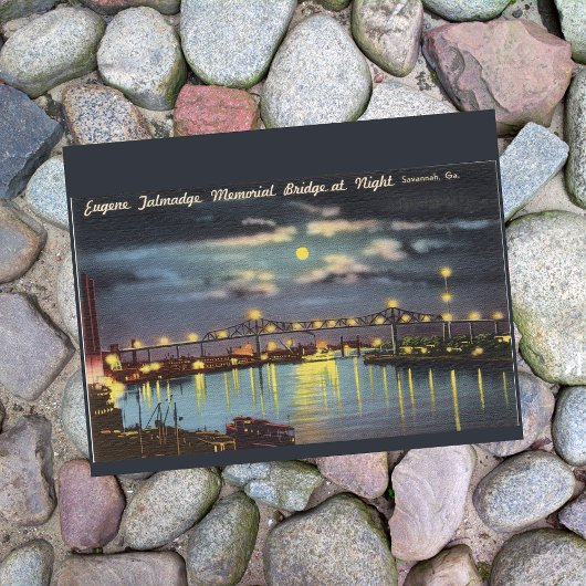 タルマッジ橋の夜 サバンナ GA レトロ ポストカード