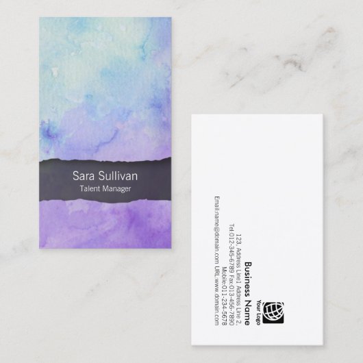 タレントマネージャーエンターテイメントパープルウォーター色 名刺 (正面/裏面)