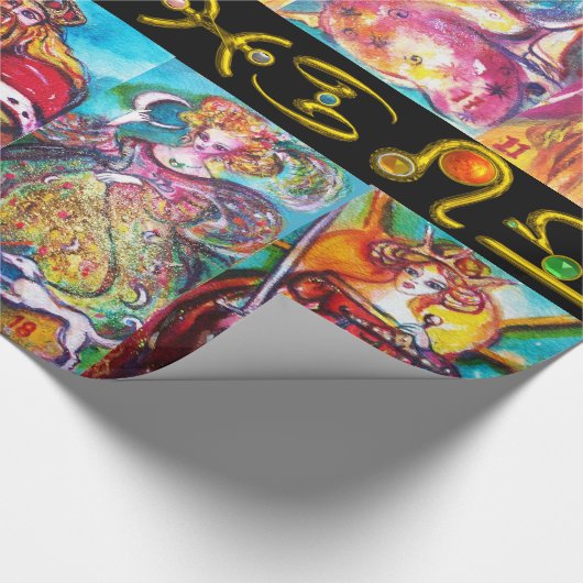 タロス及び〔占星術の〕十二宮図誕生日シンボルや象徴タロット占星術 ラッピングペーパー (角)