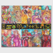 タロス及び〔占星術の〕十二宮図誕生日シンボルや象徴タロット占星術 ラッピングペーパー (フラット)