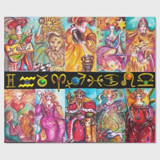 タロス及び〔占星術の〕十二宮図誕生日シンボルや象徴タロット占星術 ラッピングペーパー (フラット)