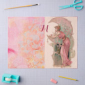 タロス/ムーンレディ、ピンクのフローラ渦巻きモノグラム 薄葉紙 (クラフト)