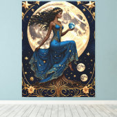 タロットの女の子のルーツと月を保持絵画-'s キャンバスプリント (インサイチュ (ウッドフロア))