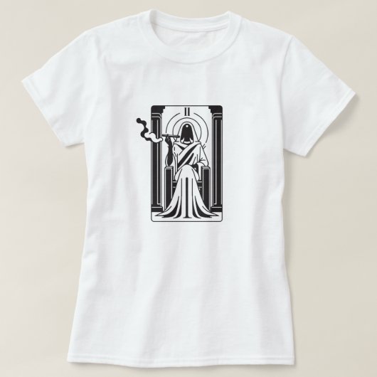 タロットの高い巫女雑草喫煙オカルト Tシャツ (デザイン正面)