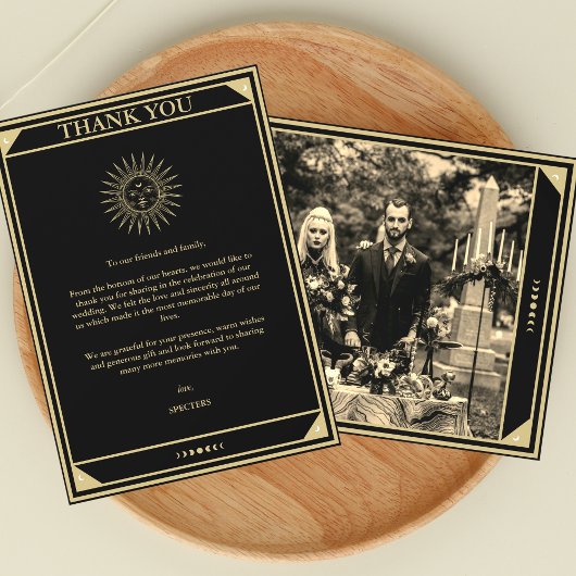 タロットエレガントサンキューカードブラック金ゴールド写真 招待状