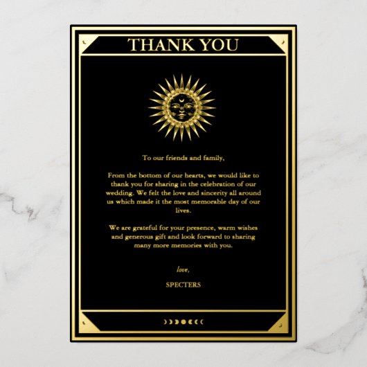 タロットエレガントサンキューブラックゴールドフォイルフォト 箔招待状 (正面)