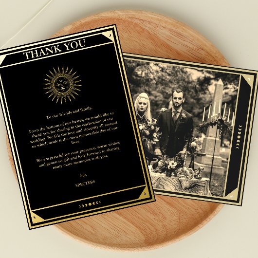 タロットエレガントサンキューブラックゴールドフォイルフォト 箔招待状