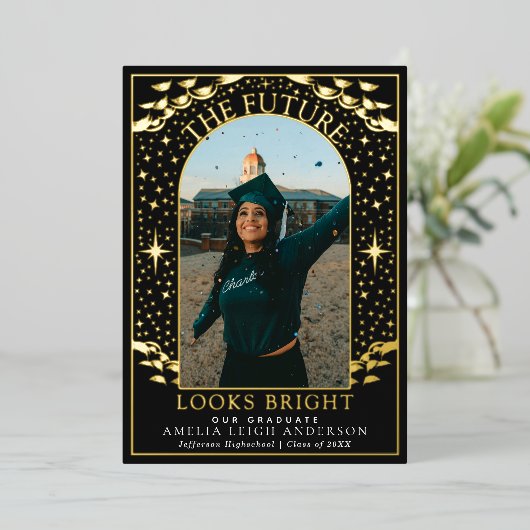 タロットエレガント卒業写真アナウンスメントカード 箔招待状 (立ち正面)