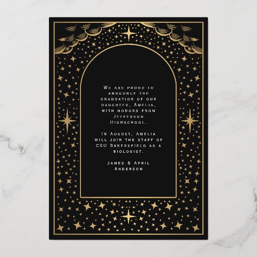 タロットエレガント卒業写真アナウンスメントカード 箔招待状 (裏面)