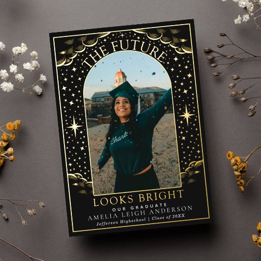 タロットエレガント卒業写真アナウンスメントカード 箔招待状