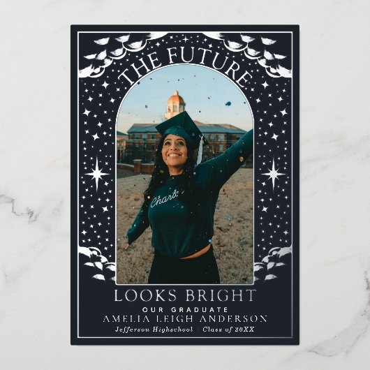 タロットエレガント卒業写真アナウンスメントカード 箔招待状 (正面)