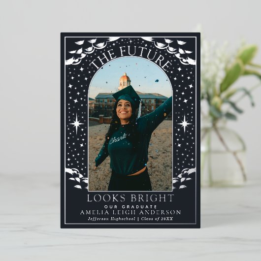 タロットエレガント卒業写真アナウンスメントカード 箔招待状 (立ち正面)