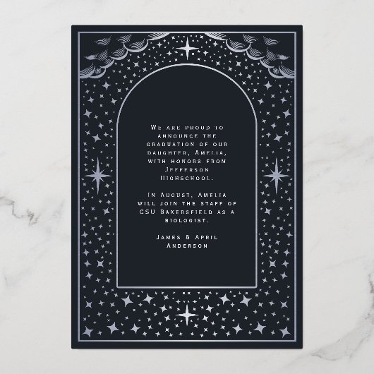 タロットエレガント卒業写真アナウンスメントカード 箔招待状 (裏面)