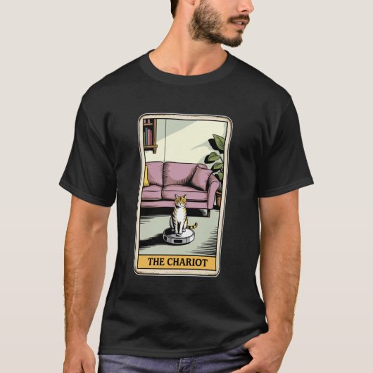 タロットカードの戦車のロボット掃除機 ねこが可愛い Tシャツ (正面)