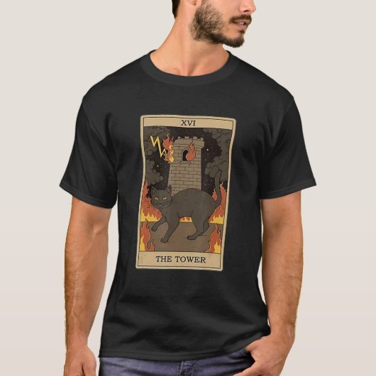 タロットカードの猫 塔 Tシャツ (正面)