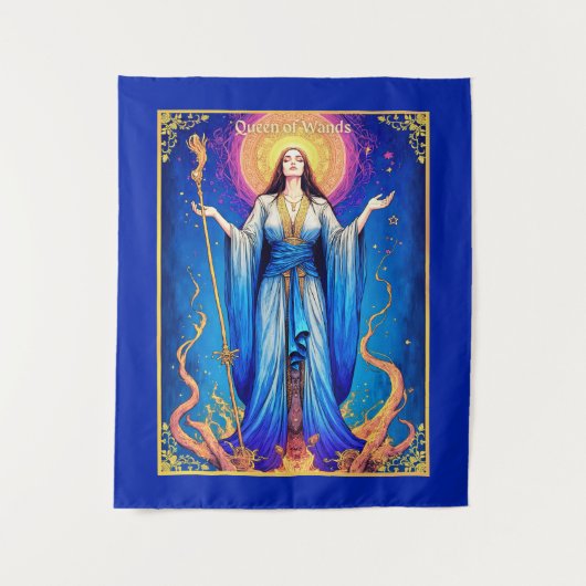 タロットカードイラストレーションクィーンオブウォンド タペストリー (正面)