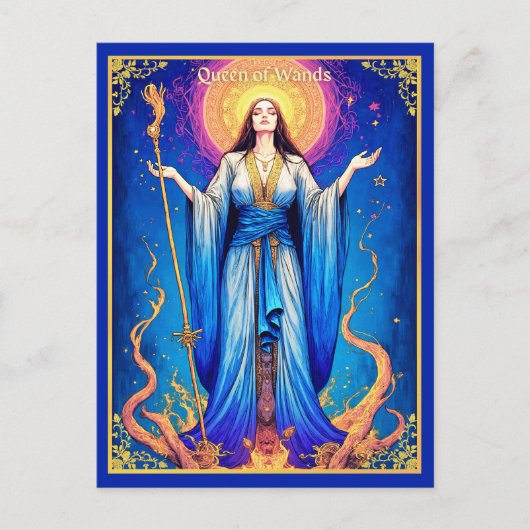 タロットカードイラストレーションクィーンオブウォンド ポストカード (正面)