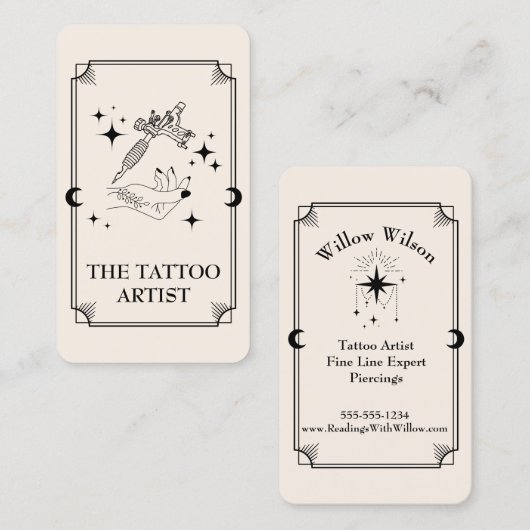 タロットカードタトゥーアーティストシアルビジネスカード 名刺 (正面/裏面)