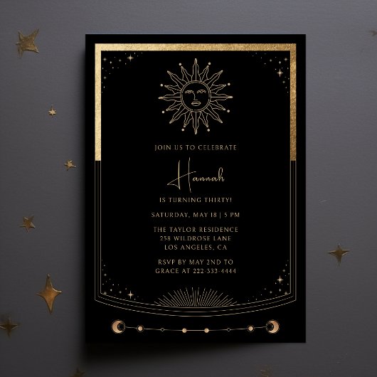 タロットカードブラック金ゴールド神秘的誕生日招待状 招待状