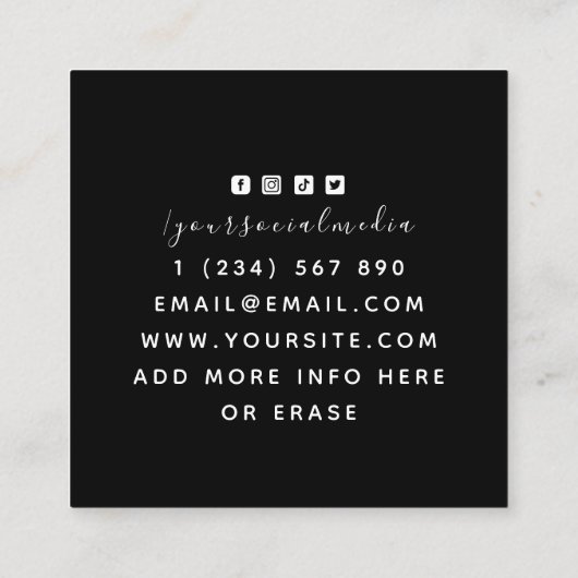 タロットカードリーディング神秘的なウィッチーブラック&ホワイト スクエア名刺 (裏面)