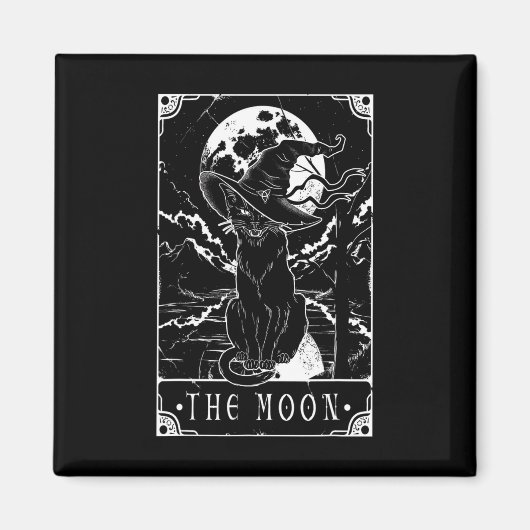 タロットカード三日月と黒猫ウィッチハットH マグネット (正面)