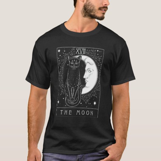 タロットカード三日月と黒猫ウィッチハットH Tシャツ (正面)