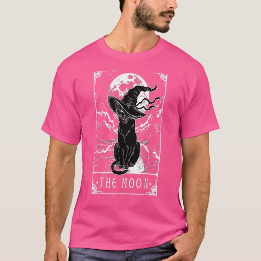 タロットカード三日月と黒猫ウィッチハットH Tシャツ (正面)