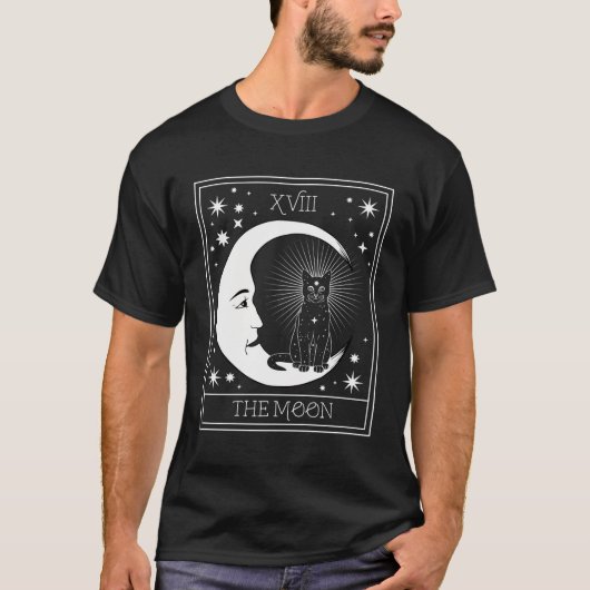 タロットカード三日月と黒猫コズミックグレープ Tシャツ (正面)