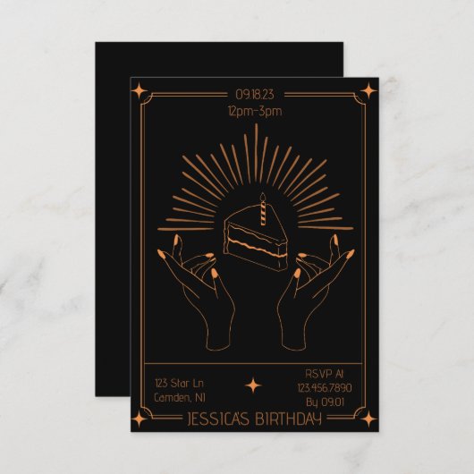 タロットカード誕生日パーティーへの招待 招待状 (正面/裏面)