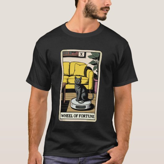 タロットカード運命の輪の猫のロボット掃除機服 Tシャツ (正面)