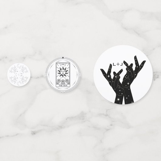 タロットカード | ブライズシャワー | 結婚式 | 現代のモノクローム コンフェッティ (正面)