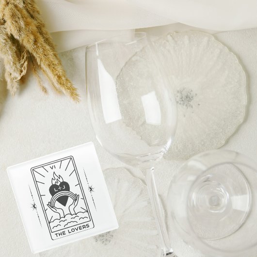 タロットカード |ブライダルシャワー | 結婚s |モダン B+W ガラスコースター