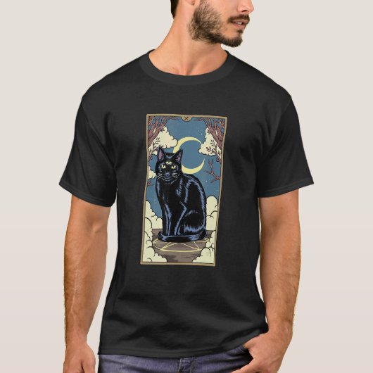 タロットカード 三つ目 黒猫 三日月 ゴシック W Tシャツ (正面)