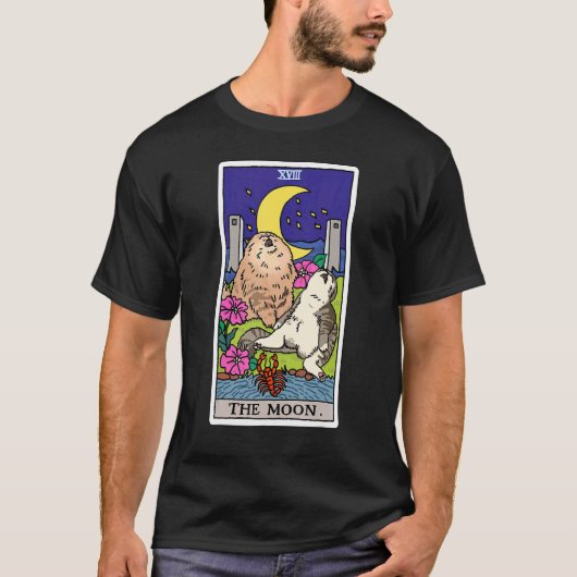 タロットカード 三日月と猫の月への遠吠え Tシャツ (正面)