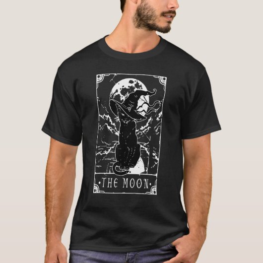 タロットカード 三日月と黒猫の魔女の帽子 H Tシャツ (正面)