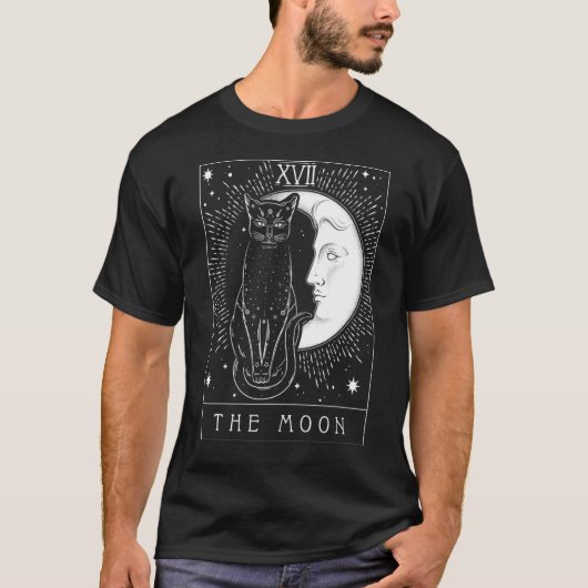 タロットカード 三日月と黒猫の魔女の帽子 H Tシャツ (正面)