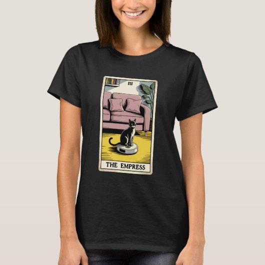 タロットカード 女帝 猫 ロボット掃除機 Tシャツ (正面)