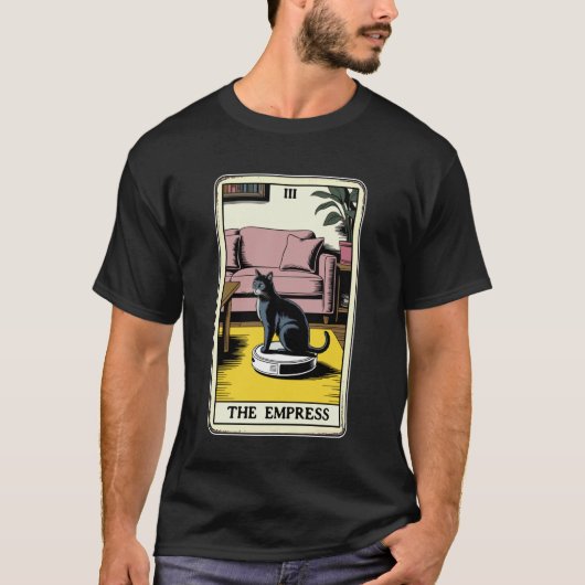 タロットカード 女帝 猫 ロボット掃除機 Tシャツ (正面)