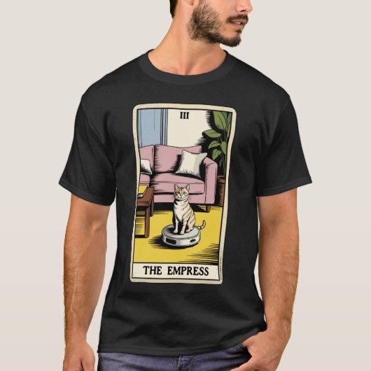 タロットカード 女帝 猫 ロボット掃除機 Tシャツ (正面)