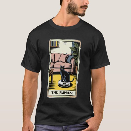 タロットカード 女帝 猫 ロボット掃除機 Tシャツ (正面)