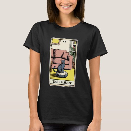 タロットカード 御者 猫 ロボット掃除機 Fu Tシャツ (正面)